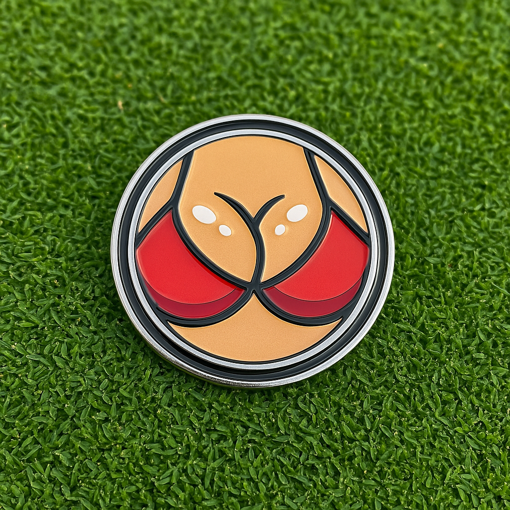 Circular object with a design on a green grass background