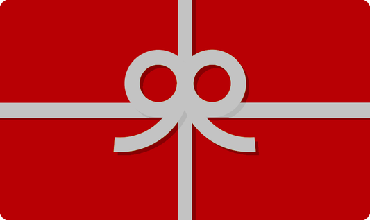 Red gift box with a white ribbon on a red background